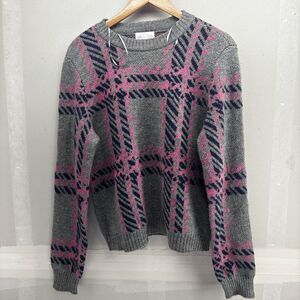 Jun & Ivy Sweater Chunky Knit Crewneck Gray Size L Acrylic Blend Geometric EUC